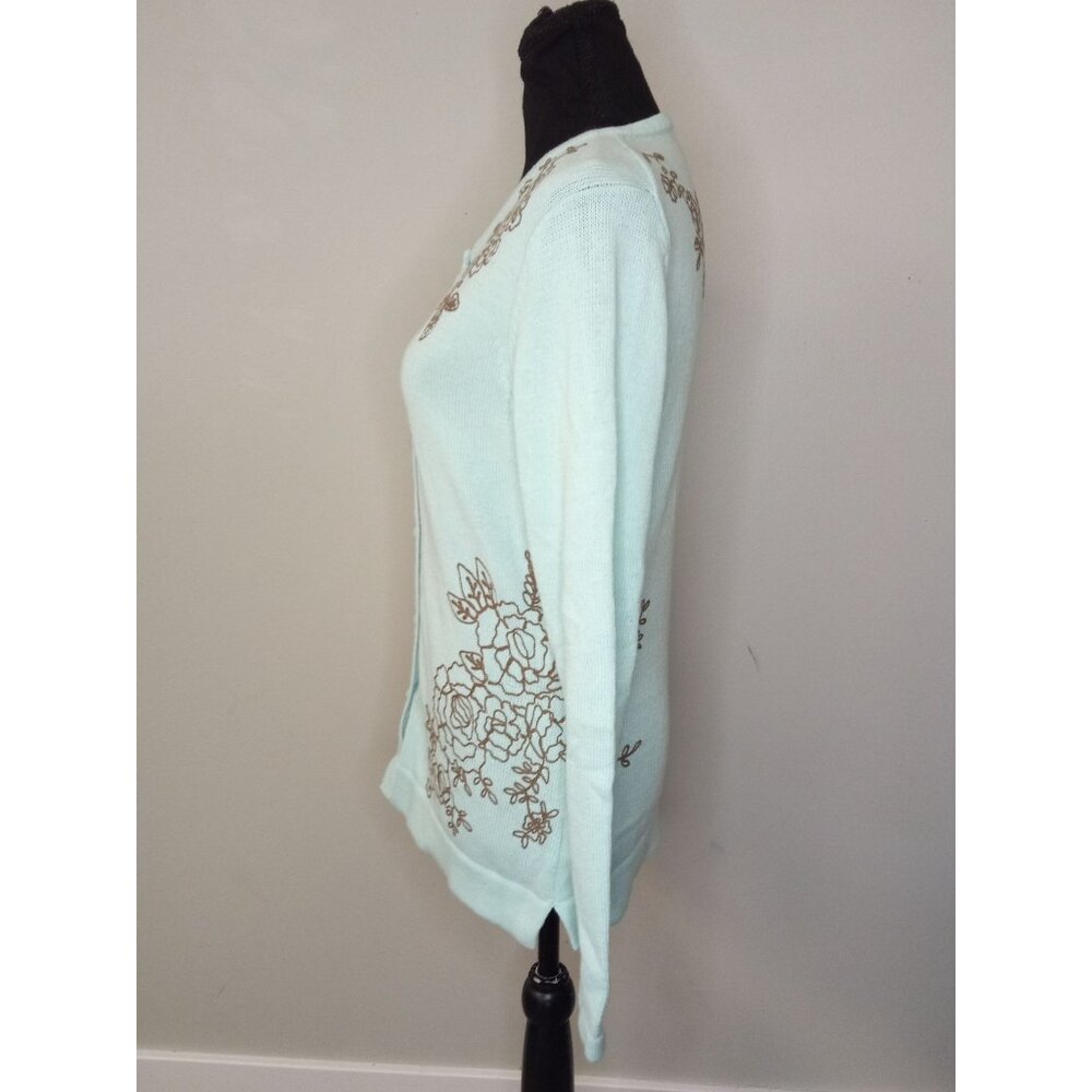 Eddie Bauer Blue Brown Floral Cardigan Size Medium - Picture 2 of 5